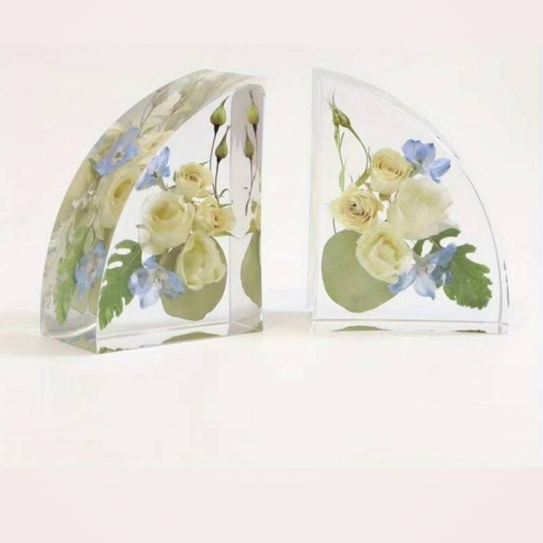 Preserve your wedding bouquet with our beautiful bespoke floral set of two book ends made with your special bouquet.