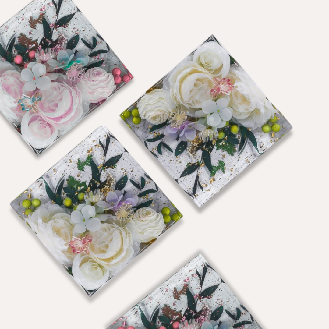 Set of Square Floral Coasters